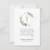 Grüner Kranz mit goldkreuzkatholischer Beerdigung Dankeskarte (Vorderseite)