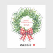 Grüner Kranz mit rotem Gingham Bow Aufkleber (Blatt)