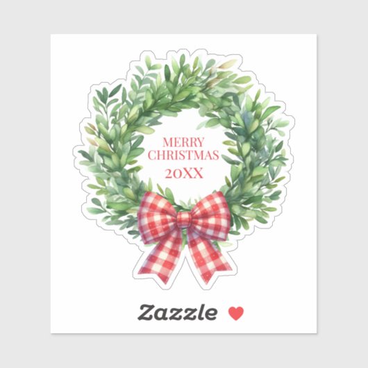 Grüner Kranz mit rotem Gingham Bow Aufkleber (Blatt)