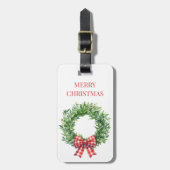 Grüner Kranz mit rotem Gingham Bow Gepäckanhänger (Vorderseite vertikal)