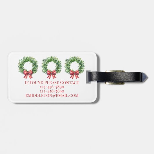 Grüner Kranz mit rotem Gingham Bow Gepäckanhänger (Rückseite horizontal)