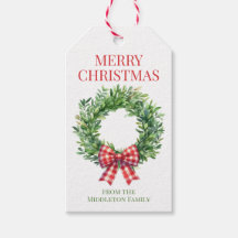 Grüner Kranz mit rotem Gingham Bow