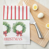 Grüner Kranz mit rotem Gingham Bow Geschirrtuch (Viertel Falte)