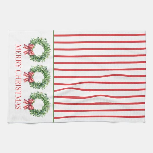 Grüner Kranz mit rotem Gingham Bow Geschirrtuch (Horizontal)