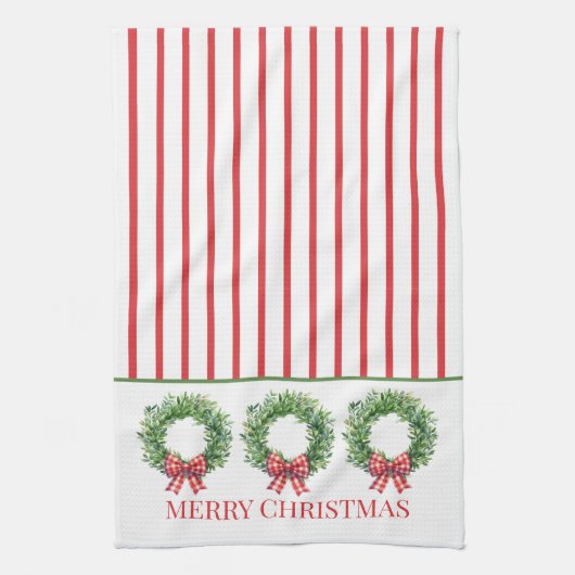 Grüner Kranz mit rotem Gingham Bow Geschirrtuch (Vertikal)