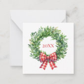 Grüner Kranz mit rotem Gingham Bow Mitteilungskarte (Vorderseite)