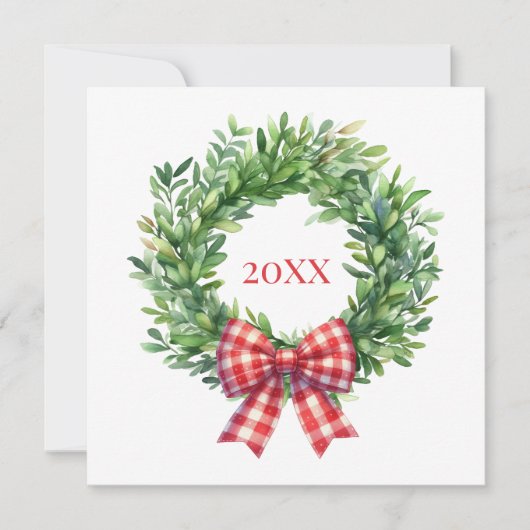 Grüner Kranz mit rotem Gingham Bow Mitteilungskarte (Vorderseite)