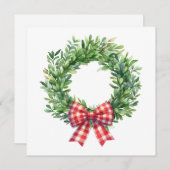 Grüner Kranz mit rotem Gingham Bow Mitteilungskarte (Vorne/Hinten)