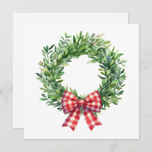 Grüner Kranz mit rotem Gingham Bow Mitteilungskarte (Vorne/Hinten)