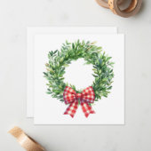 Grüner Kranz mit rotem Gingham Bow Mitteilungskarte (Vorderseite/Rückseite Beispiel)