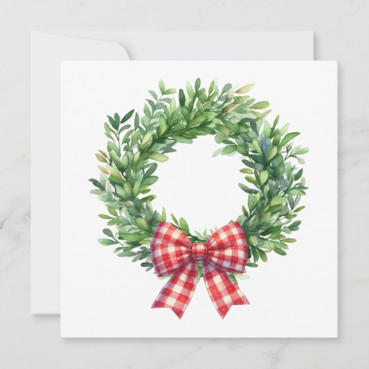 Grüner Kranz mit rotem Gingham Bow Mitteilungskarte (Vorderseite)