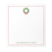 Grüner Kranz mit rotem Gingham Bow Notizblock (Vorderseite)