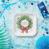 Grüner Kranz mit rotem Gingham Bow Pappteller (Party)