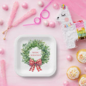 Grüner Kranz mit rotem Gingham Bow Pappteller (Party)