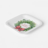 Grüner Kranz mit rotem Gingham Bow Pappteller (Gewinkelt)