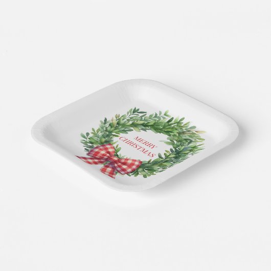 Grüner Kranz mit rotem Gingham Bow Pappteller (Gewinkelt)