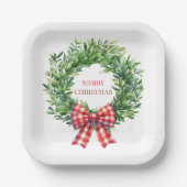 Grüner Kranz mit rotem Gingham Bow Pappteller (Vorderseite)