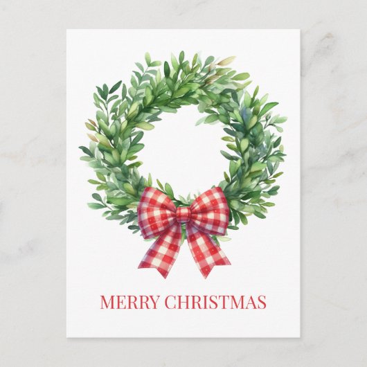 Grüner Kranz mit rotem Gingham Bow Postkarte (Vorderseite)