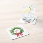 Grüner Kranz mit rotem Gingham Bow Rechteckiger Pappuntersetzer (Vor Ort)