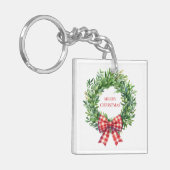 Grüner Kranz mit rotem Gingham Bow Schlüsselanhänger (Vorderseite links)