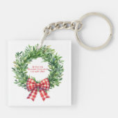 Grüner Kranz mit rotem Gingham Bow Schlüsselanhänger (Rückseite)