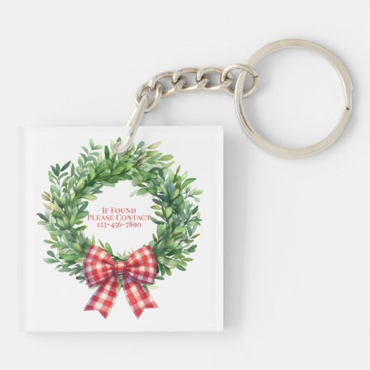 Grüner Kranz mit rotem Gingham Bow Schlüsselanhänger (Rückseite)