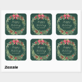 Grüner Kranz Personalisiert Weihnachten Quadratischer Aufkleber (Blatt)