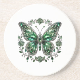 Grüner Kristallschmetterling | Floraler Rahmen Getränkeuntersetzer