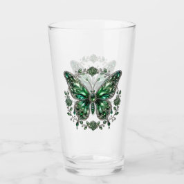 Grüner Kristallschmetterling | Floraler Rahmen Glas