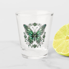 Grüner Kristallschmetterling | Floraler Rahmen Schnapsglas