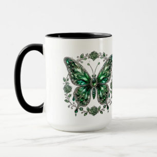 Grüner Kristallschmetterling Floraler Rahmen Tasse