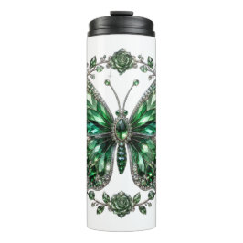 Grüner Kristallschmetterling | Floraler Rahmen Thermosbecher
