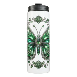 Grüner Kristallschmetterling Floraler Rahmen Thermosbecher