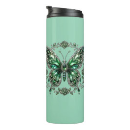 Grüner Kristallschmetterling | Floraler Rahmen Thermosbecher
