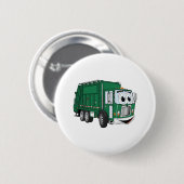 Grüner Lächelnder Garbage Truck Cartoon Button (Vorne & Hinten)