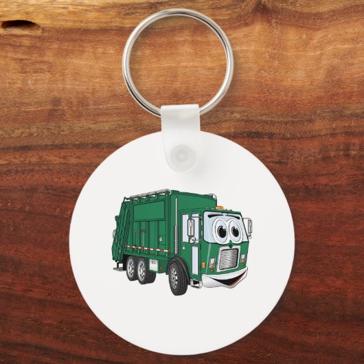 Grüner Lächelnder Garbage Truck Cartoon Schlüsselanhänger (Vorderseite)