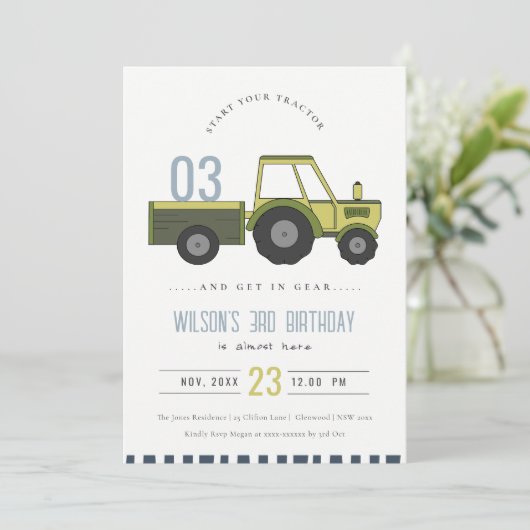 Grüner Landschlepper Kinder jeden Alters zum Gebur Dankeskarte (Stehend Vorderseite)
