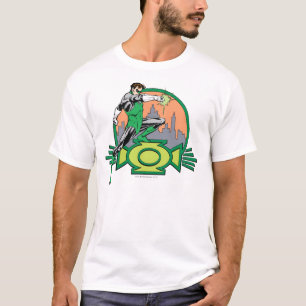 Grüner Laternen-Stadt-Hintergrund und Logo T-Shirt