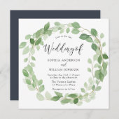 Grüner Leaf Wreath Elegante Hochzeit Einladung (Vorne/Hinten)