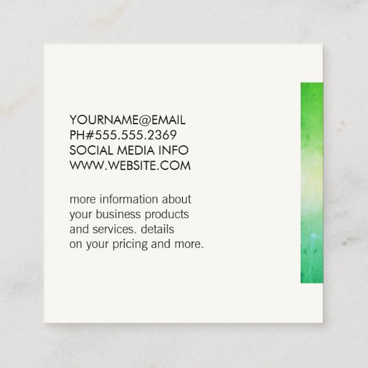 Grüner, lebendiger Trim Quadratische Visitenkarte (Rückseite)