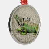 Grüner Leguan Arubas Silbernes Ornament (Rechts)