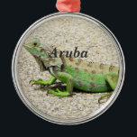 Grüner Leguan Arubas Silbernes Ornament<br><div class="desc">Grüner Leguan in Aruba.</div>