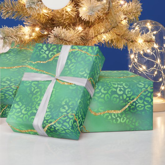 Grüner Leopard Agat | Glam Abstract Dschungel Geschenkpapier (Feiertage)