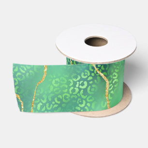 Grüner Leopard Agat Glam Abstract Dschungel Satinband