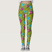 Grüner Leopard mit Blume drucken Leggings (Vorderseite)