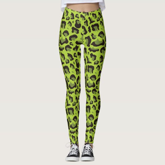 Grüner Leopard-Neondruck Leggings (Vorderseite)