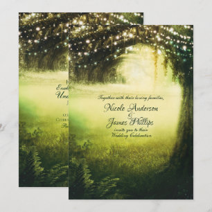 Grüner Leuchtender Wald & Lichterketten Rustikale  Einladung