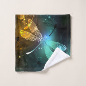 Grüner Libellenflug Badhandtuch Set (Waschlappen)