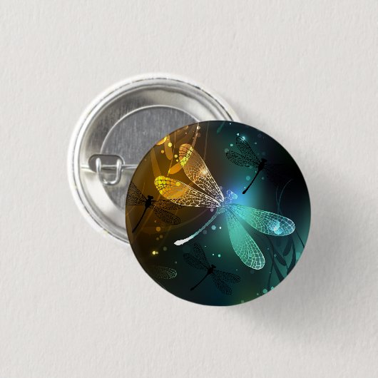 Grüner Libellenflug Button (Vorne & Hinten)