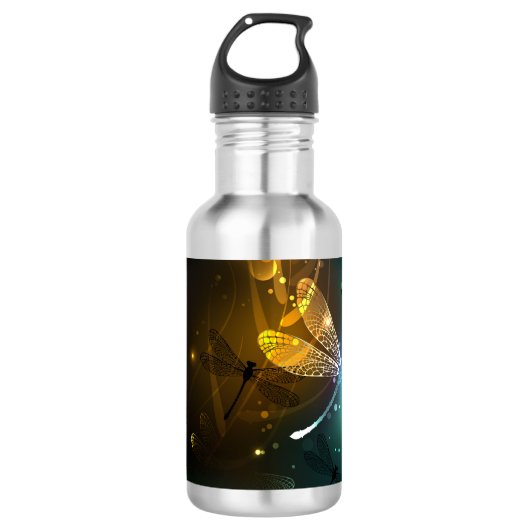 Grüner Libellenflug Edelstahlflasche (Vorderseite)